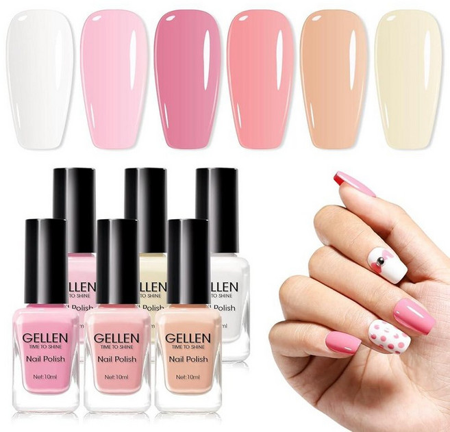 GELLEN Hot Pink Nail Polish Pinkish Purple Natural Traditional Regular Nail Polish Quick Air Dry, 프렌치 누드 핑크 화이트 세트
