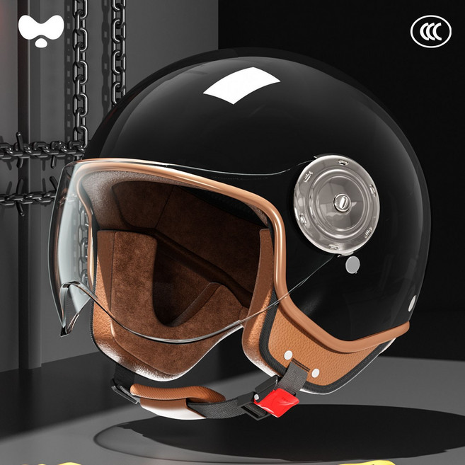 營纜 電動車頭盔 四季通用 復古摩托車安全帽, 1個, 【云暖 1.0Ultra】曜石黑電鍍長鏡