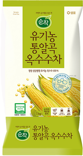 샘표 순작 유기농 통알곡 옥수수차 1000g 식품 > 커피/차 티/전통차 둥글레/옥수수/보리/결명자차, 1kg, 1개입, 1개