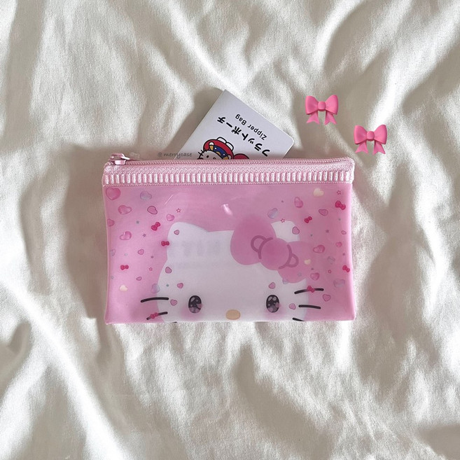 메리 정품 산리오 헬로키티 50주년 파우치 동전지갑 카드지갑 미니백 컴팩트지갑 PVC 클리어파우치 투명 24년 키티