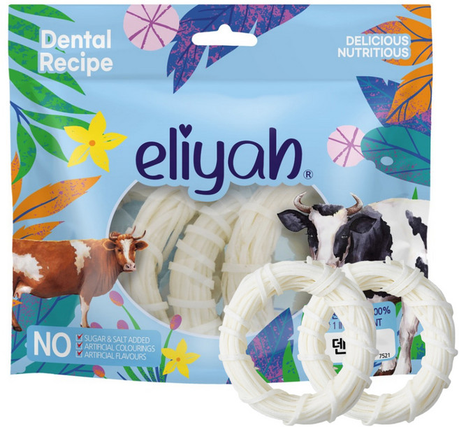 [3팩 세트] 엘리야 덴탈링 치석제거 치실껌 강아지 간식 개껌 강아지껌 덴탈껌, 100g, 3개, 천연소가죽