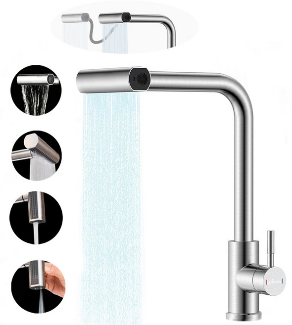 POPSONIC 주방 수전 욕실 수전 싱크대 회전 무광 수도꼭지, 1개