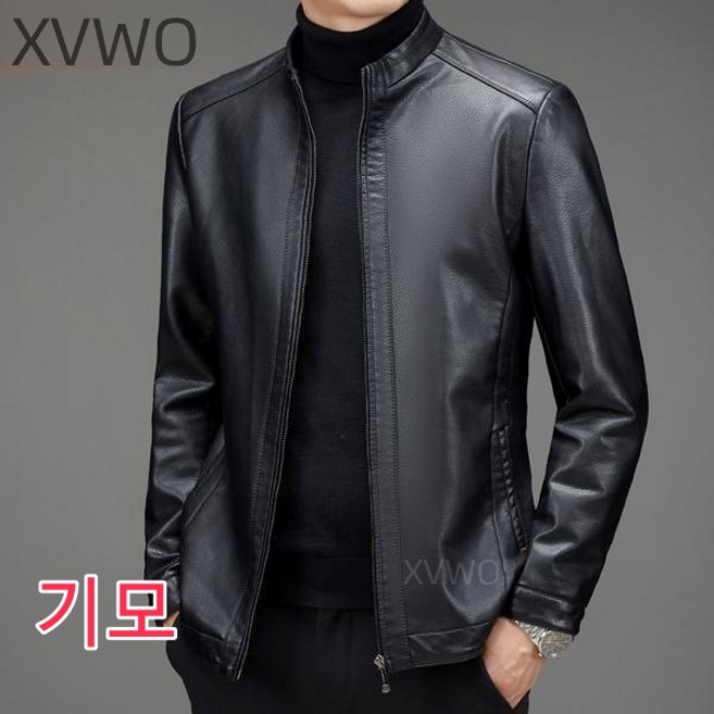 XVWO 입깃 중년남성 가죽자켓 PU 가죽 재킷 겨울 방한 바람막이 아우터 [40-70대]