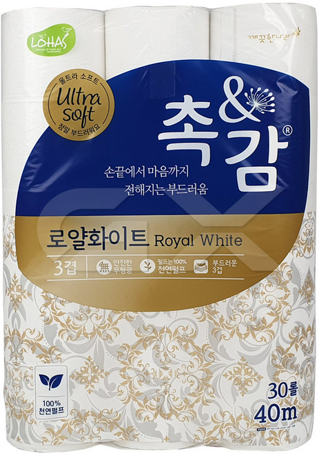 촉앤감 깨끗한나라 로얄화이트 3겹 화장지, 40m, 30롤, 1개