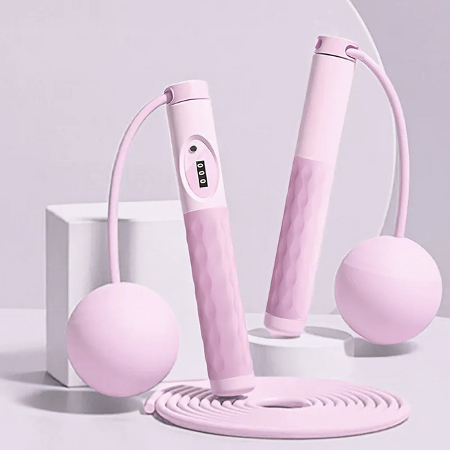 줄없는 카운팅 줄넘기 실내 무소음 줄넘기 홈트 다이어트 유산소 운동기구 웨이트볼 세트, 1세트, 핑크