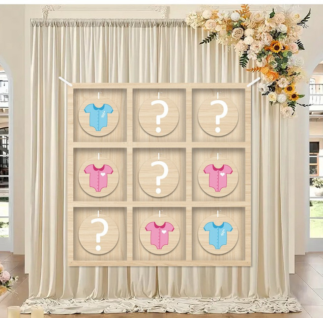 젠더리빌 세트 성별공개 파티 게임 베이비샤워 장식 남아 여아 이벤트 소품세트 성별공개 파티 장식 베이비샤워 핑크 블루 포토존, 1개, 빙고판+풍선