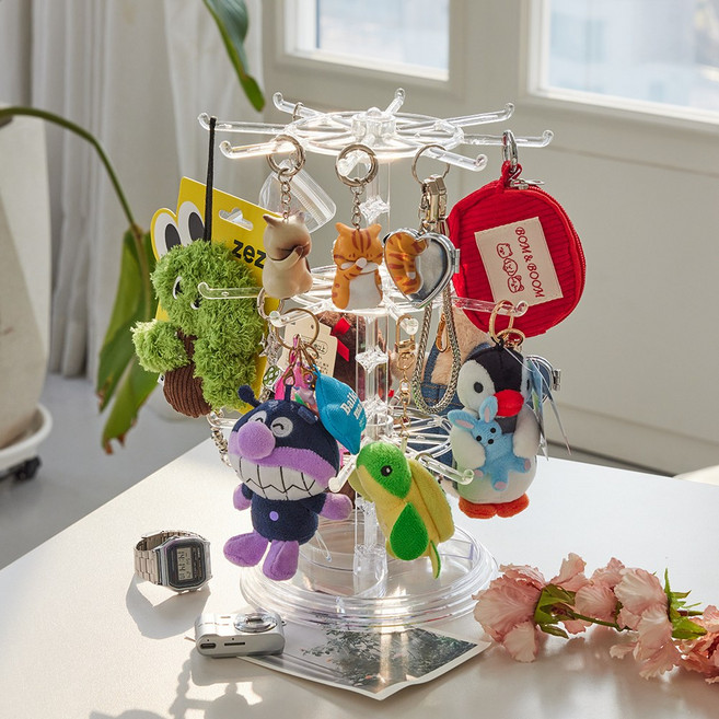 메이크마인 대용량 회전 키링 보관함 진열대 거치대, 1개, 3단투명