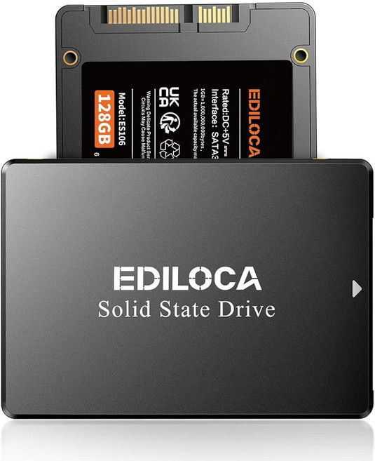 Ediloca 1TB SSD 내장 솔리드 스테이트 드라이브 5인치 SATA III 6Gb 550MB 읽기 속도 3D TLC NAND PC 노트북 업그레이드 충격 방지 낙하 ES10, 128GB