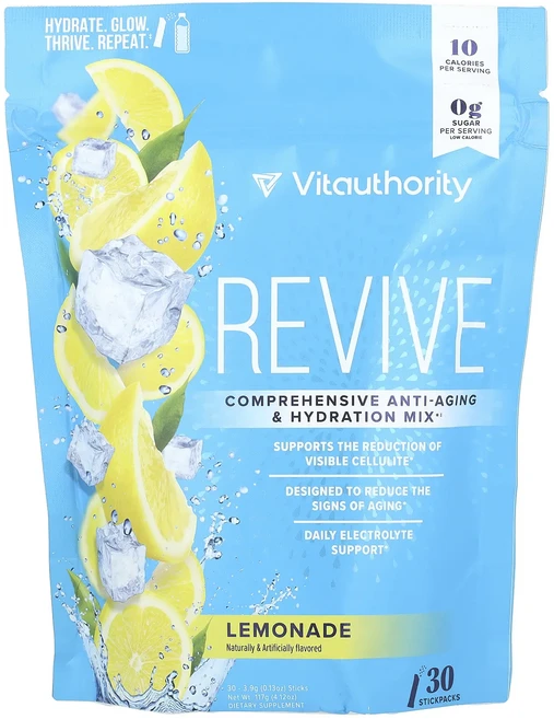 효과가 좋은 Vitauthority Revive 종합 안티에이징 하이드레이션 믹스 레모네이드 스틱 30개 개당 3.9g(0.13oz) 최저가격, VitauthorityRevive종합안티에이징하이드레이 - 쿠팡