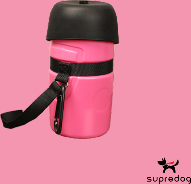 슈프리독 강아지 외출 산책 물통 위치 접이식 대형견 실리콘 리필 물병 21oz 600ml, 1개, 베이비핑크