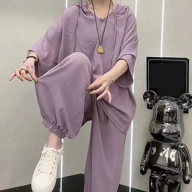 패션 오버핏 빅사이즈 150kg까지 여름 후드 반팔티+바지 레포츠 세트 데일리룩 편안한 시원한 투피스