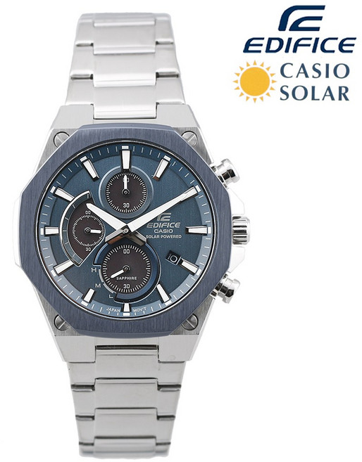 카시오 에디피스 슬림라인 다크 블루 태양광 충전 솔라 손목시계 EFS-S570DB-2A
