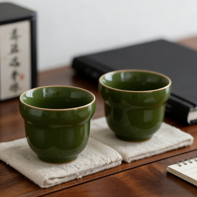 흑녹색 도자기 찻잔 우아한 사케잔 세트 60ml/70ml [부모님 선물], 2개, 흑녹색A