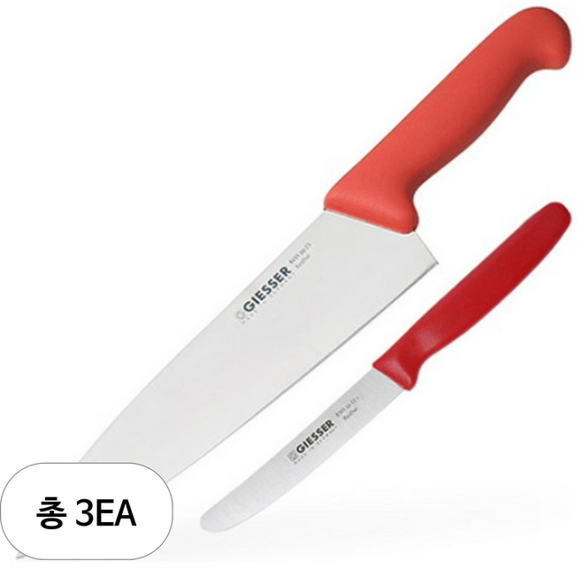 기셀 칼 2종 레드, 3세트, 셰프나이프 23cm + 민과도 11cm