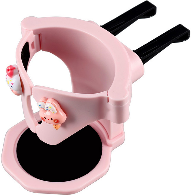 OFFCURVE 귀여운 입체 장식 차량용 송풍구 컵홀더 음료 거치대, 핑크, 1개