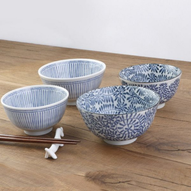 도자기 공기대접 4P세트 밥그릇 국그릇 그릇세트 마루이, 공기대접 4P, 도트토쿠사&아이조메, 공대세트 4P(도트토쿠사 아이조메)