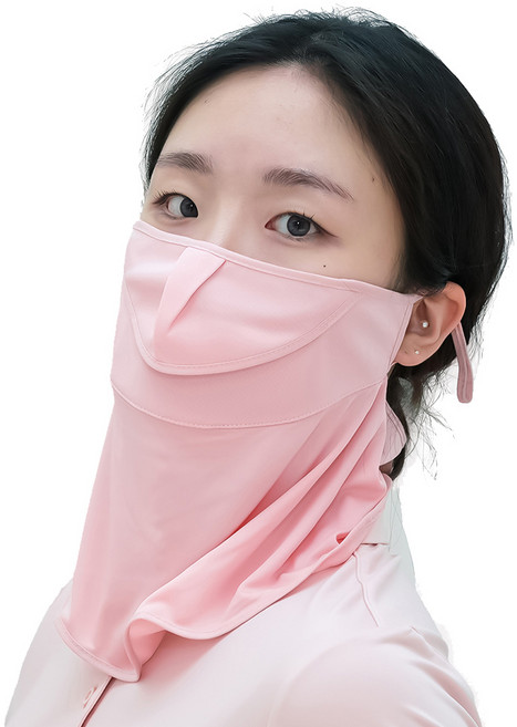 여성용 쿨링 자외선 차단 마스크 귀걸이형 롱넥 타입 파크골프 테니스 얼굴 마스크 목 마스크, 1개, 살구