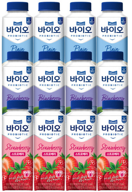 매일바이오 드링킹 (딸기4+플레인4+블루베리4)/냉장무료배송, 1개, 250ml