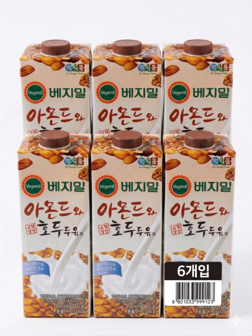베지밀 아몬드와 호두 두유, 950ml, 6개