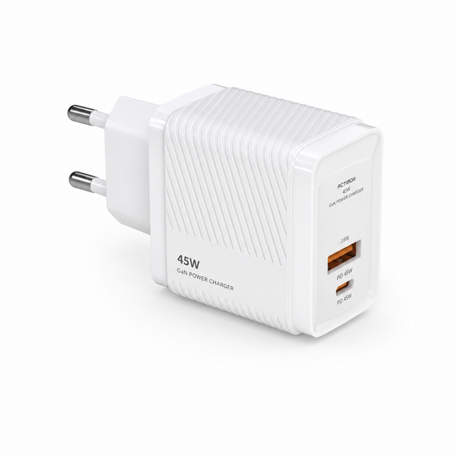 엑티몬 PD 45W GaN 2포트 초고속 멀티 충전기 어댑터 ( 케이블 미포함 ), 1개, 화이트