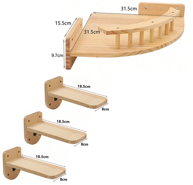 쿠쿠스토어 3단계 세트가있는 고양이 코너 선반 벽걸이 형 침대 Perches 잠자는 등산을위한 해먹 긁는 애완, 01 China Mainland, 01 set 1