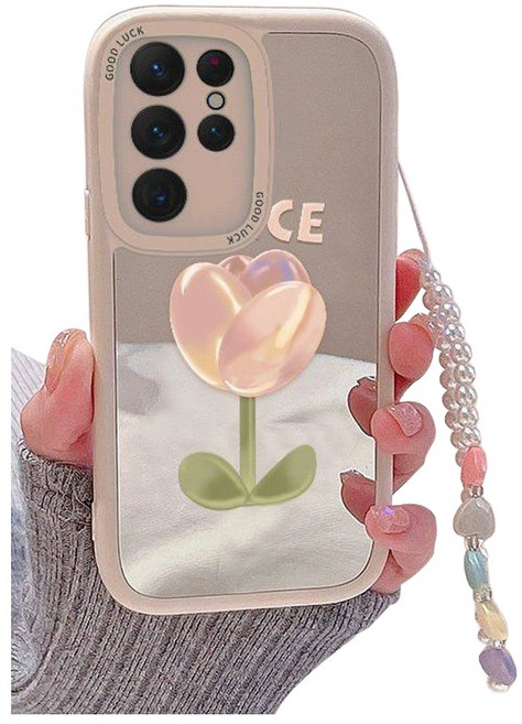 럭스폰 갤럭시 플라워 미러 진주 스트랩 지문방지 실리콘 케이스