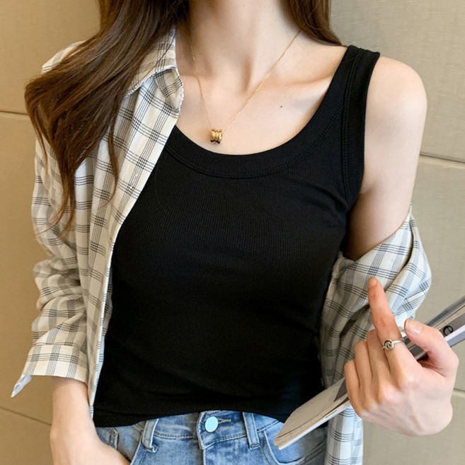 螺紋背心 針織 吊帶 女夏季 內搭 外穿 打底衫 防走光 無袖 短上衣