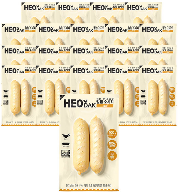 허닭 닭가슴살 소시지 칼집소시지(그릴후랑크) 카레, 100g, 20개