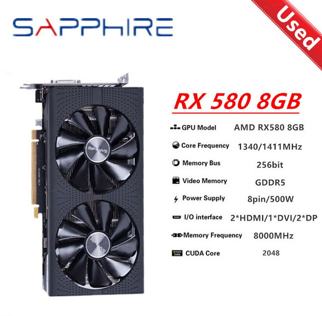 SAPPHIRE 오리지널 RX 580 8G NITRO 그래픽 카드 RX 580 게임 그래픽 카드 GDDR5 256 비트 RGB 램프 효과 기능 카드 35 꺼짐, 1.RX 580 8G, 01 RX-580-8G-2048Sp