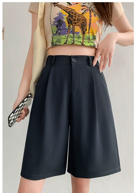 【Cavensi】S-5XL 大尺碼短褲 夏天休閒 西裝褲 闊腿 A字 單扣打摺 五分褲