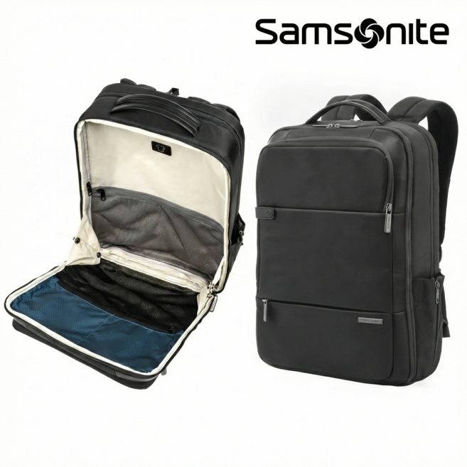 국내 백화점 정품 쌤소나이트 GARDE 백팩 VI BLACK 출장에 적합한 백팩으로 충분한 옷과 짐을 수납할 수 있으며 180도 완벽한 풀-오픈이 가능한 아이템