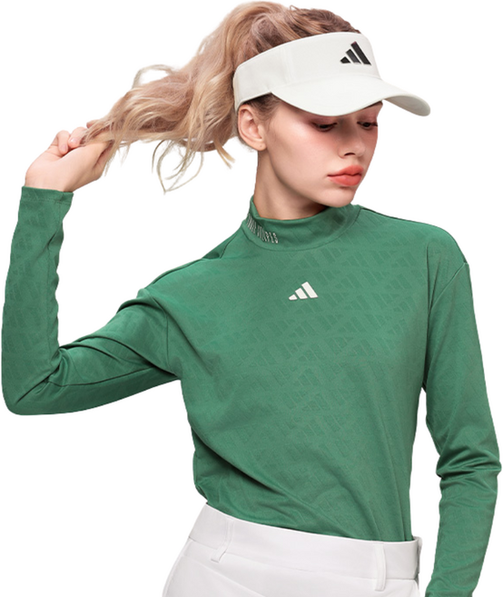 아디다스 골프 여성 반목 자카드 긴팔티 골프웨어 여자 티셔츠