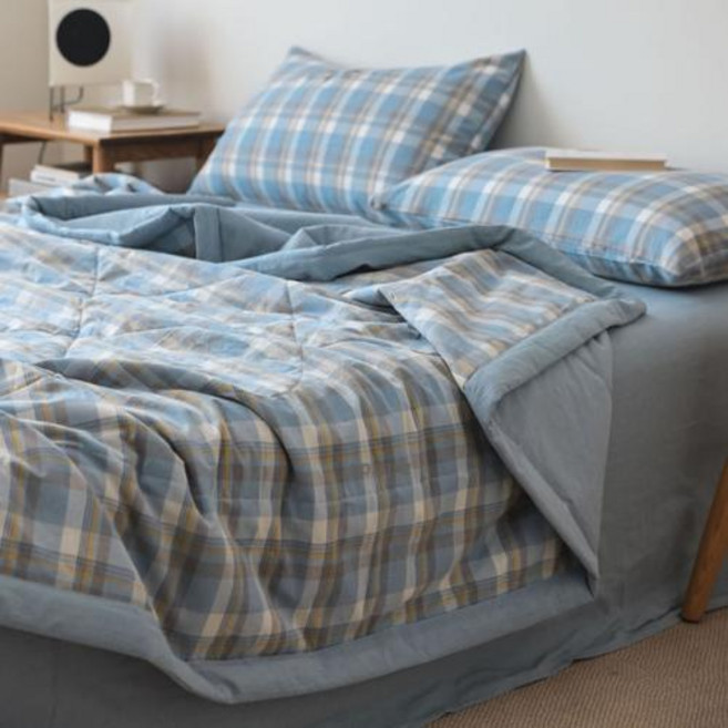 여름용 쿨 에어컨 이불 KDJEIKZ 고급 순면 심플한 격자 사계절 초대형 냉각 담요 220x240cm, 38) 220x240cm Only quilt  Jane