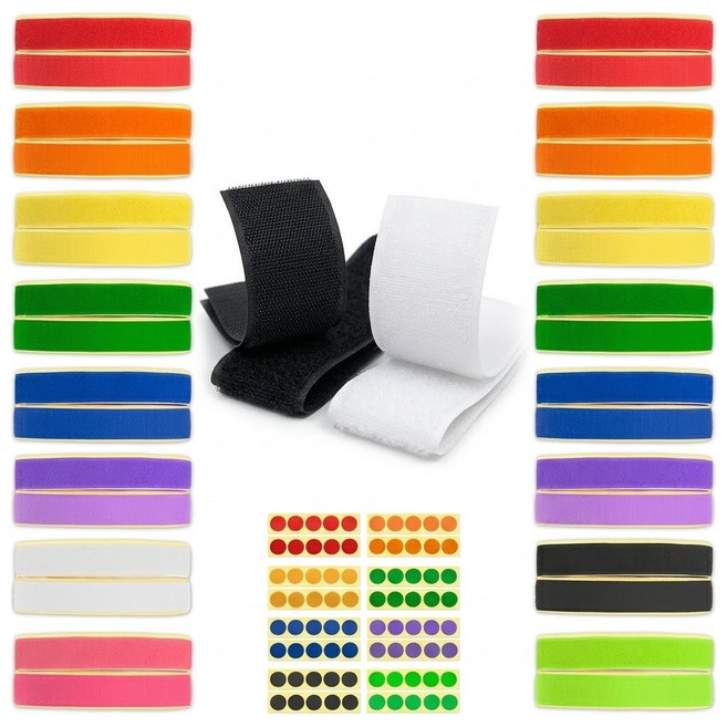 접착식 벨크로 원형 찍찍이 테이프 소포장, 1세트, 소포장 찍찍이 25mm 노랑