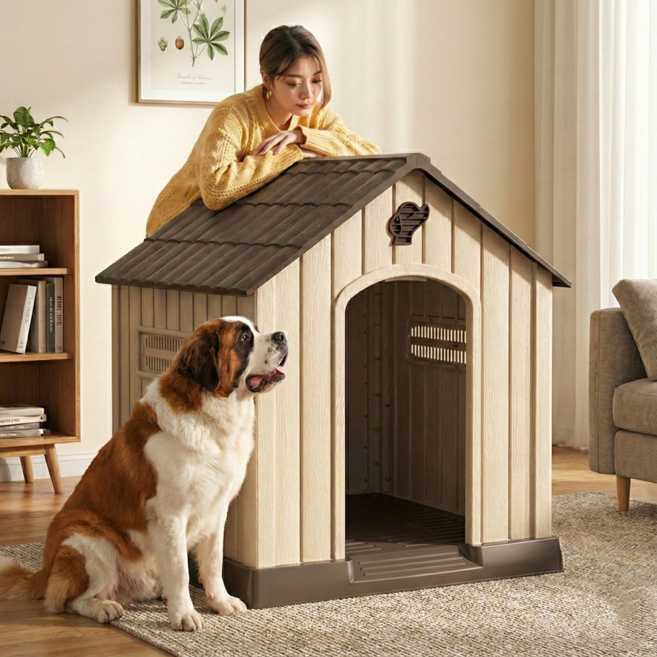 홈메이드 강아지집 애견 하우스 실내 실외 야외 개집 반려동물 대형견 초대형집, 1개, 브라운