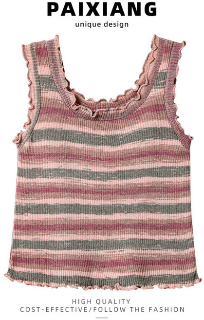 여성 레인보우 스트라이프 러플 캐미솔 여름 민소매나시 이너 아우터 활용 가능 데일리룩