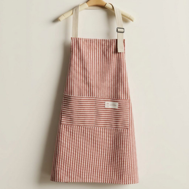 샵토피아 면 린넨 생활방수 길이조절 포켓 패브릭 심플 앞치마, 1개, 레드 스트라이프