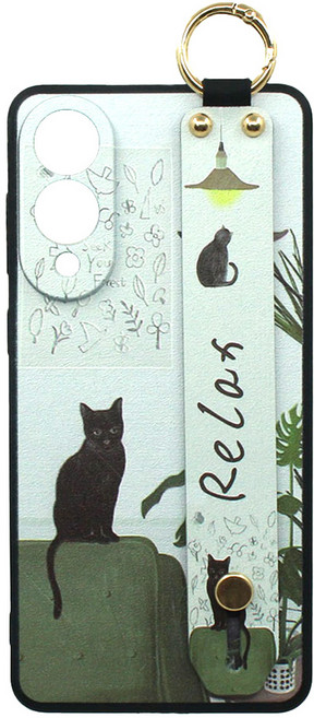 신서엔코 갤럭시S25엣지케이스 S25 엣지 S25 Edge Galaxy Phone Case 릴렉스 고양이 일러스트 핸드 스트랩 핸드폰케이스