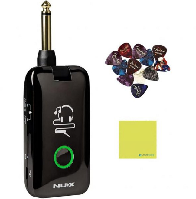 NUX 마이티 플러그 MP2 기타 및 베이스 모델링 헤드폰 앰플러그 번들 12개 피크 포함 악기 광택 천 블루투스 13개 앰프 모델 20개 IR 19가지 이펙트 종류, NUX 마이티 플러그 MP-2 기타 및 베이스 모델링