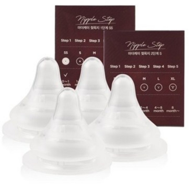 마더케이 베이직 젖꼭지 2종 세트, 1단계(0~1개월) + 2단계(1~2개월), 2세트