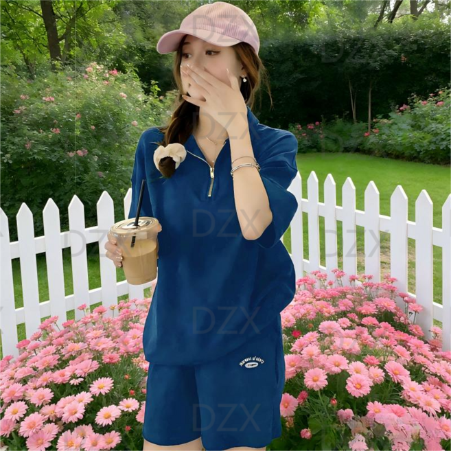 DZX 여성 여름 클래식 캐주얼 루즈핏 투피스 세트 데일리 빅사이즈 패션 트레이닝복 세트