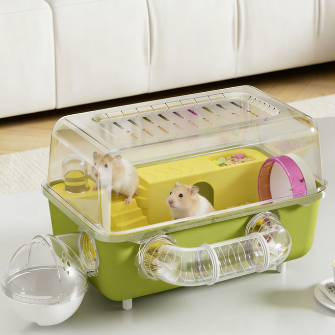 Tinduo 햄스터케이지 투명한 아크릴 빌라 빌라 고슴토치 햄스터 하우스 햄스터놀이터, 1개, 녹색