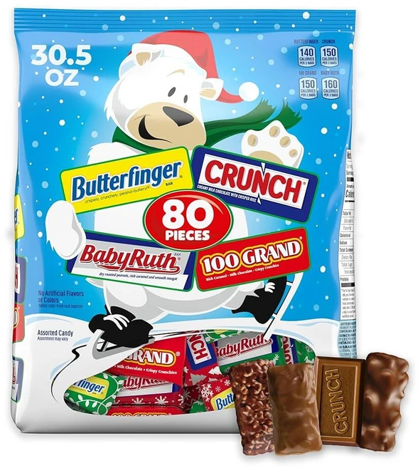 Butterfinger CRUNCH Baby Ruth 100개의 그랜드 모듬 미니 바 개별 포장된 홀리데이 캔디 80개 864.7g(30.2온스), Butterfinger, CRUNCH, Baby Rut - 쿠팡