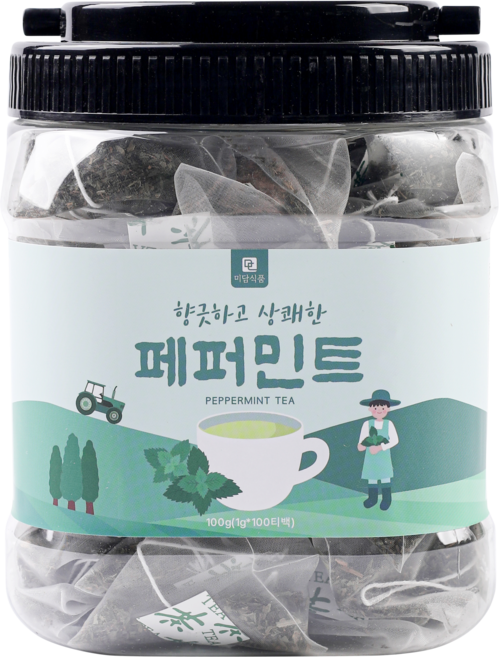 [식물유래 안심 생분해필터] 미담식품 페퍼민트 차 삼각티백, 1개, 100개입, 1g