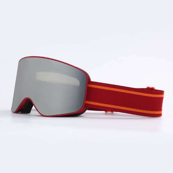 冬季運動滑雪護目鏡 防霧抗UV高清晰度視野 舒適耐用, 暗紅框銀片(光穿透率13.5%), 1個