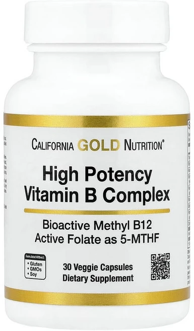 California Gold Nutrition 고효능 비타민B 복합체 티아민HCI 니아신 판토텐산 이노시톨 함유 베지 캡슐 30정 LKN-02089, 1개 - 쿠팡