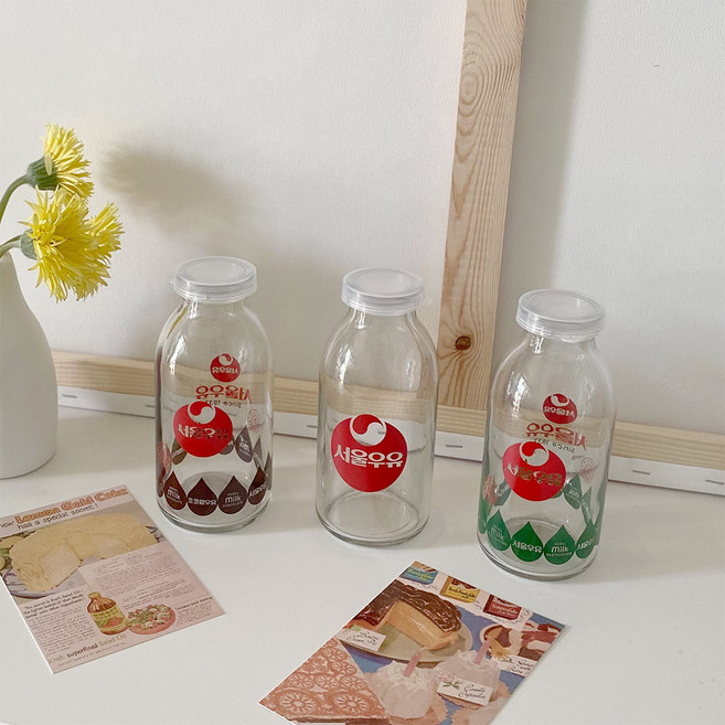 서울우유 레트로 우유병 330ml 홈카페 유리병 달빛스토어, 1개