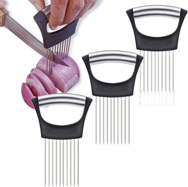 슬라이스용 양파 홀더 업그레이드 스테인리스 스틸 레몬 슬라이서 커터 감자와 토마토용 야채 아보카도 달걀 고기 주방 초퍼 슬라이스 도구 블랙 1PC, 슬라이스용 양파 홀더 2025년 새로운 스테인리스 스틸