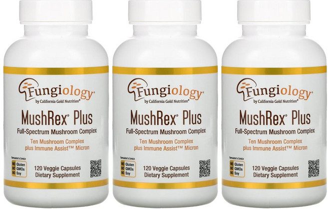 [2+1] CGN 캘리포니아골드뉴트리션 머쉬렉스 플러스 복합버섯 균사체 120정 동충하초 차가버섯 3통, 1개