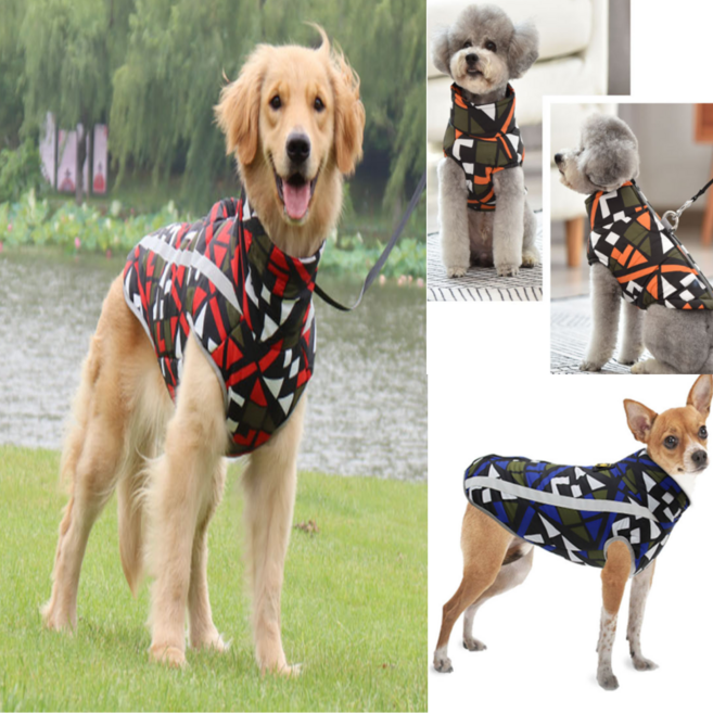 아임파인 대형견패딩 진돗개 프렌치 불독 리트리버 대형견 옷 겨울 강아지 조끼, 1개, 기하학블루